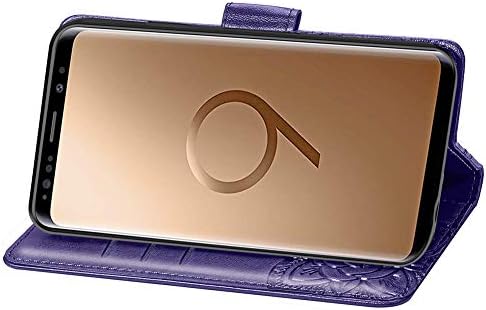 Torbica MEIKONST Galaxy S9 Plus, elegantan тисненый torbica-novčanik Purple Butterfly iz meke umjetne kože, s gornjim poklopcem-stand