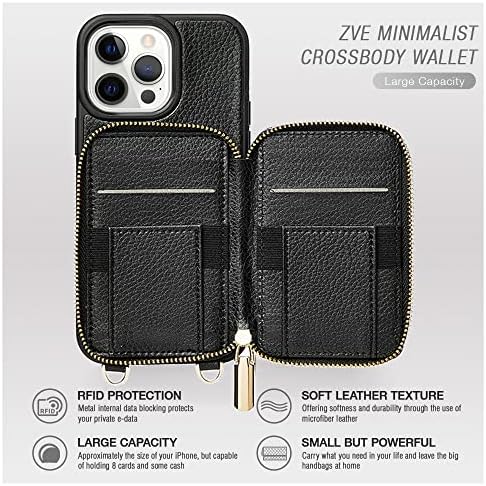 Torbica-novčanik ZVE za iPhone 12 Pro / iPhone 12 munje, torbicu preko ramena s RFID-blokadom, nositelj kreditne kartice,