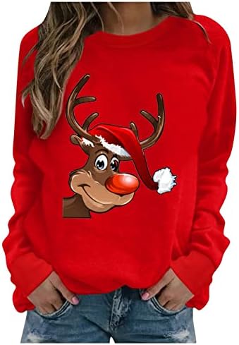 Akklian ženski slatki jeleni božićni print trenerka trendy lounge Crewneck casual bluza pulover košulje dugih rukava