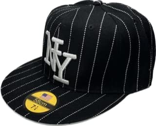 NY Pinstripe opremljena kapica hip hop bejzbol kapu. Veličina velika 58cm. 7 1/4 crno i mornarsko plavo