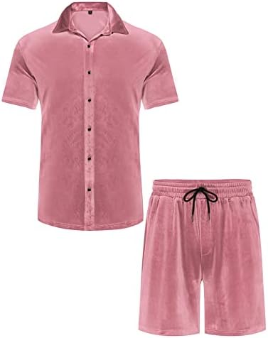 Lecgee muškarci ljeto casual kratki setovi baršunasti gumb kratkih rukava dolje košulja elastična struka kratke hlače 2 komada