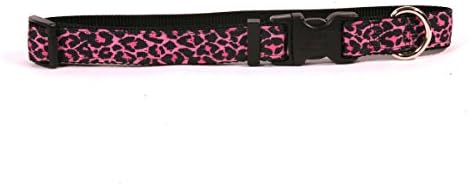 Ogrlica s uzorkom žutog psa Leopard ružičaste boje na crnoj grosgrain vrpci širine 3/4 i odgovara vratu od 10 do 14& 34;,