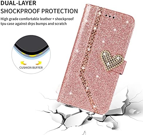 Torbica-novčanik XYX za Samsung S23 Ultra, Bling Glitter Love sa dijamant-insignia, flip torbica od umjetne kože za Galaxy