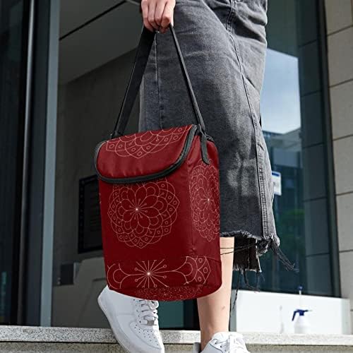 Geometrijska cvjetna crvena torba za ručak s patentnim zatvaračem kutija za ručak za muškarce i žene, prijenosne torbe za