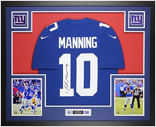 Eli Manning Autographid Blue New York Jersey - lijepo matiran i uokviren - ručno potpisao Manning i Certified Auttentic by