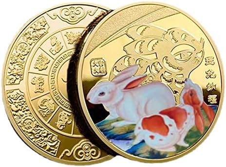 Adj 2pcs 2023 Kineska zečja zečja godina Komemorativni novčići, kineska novogodišnja zodijaka obojena zečjim kovanicama,