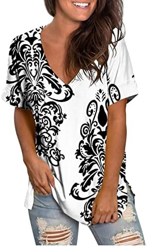 Mtsdjskf košulje žene casual ženke povremene elegantne tiskane majice s kratkim rukavima V vrat gornje bluze opremljene bluze
