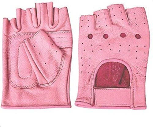Ženske ružičaste kožne rukavice bez prstiju s mekom podstavom za dlanove. - 3012. -