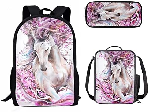 ruksak s akvarelnim konjem i plavim leptirom, školske torbe za knjige, torbe za ručak preko tijela i pernica, putna torba