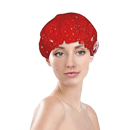Sretan božićni tiskani kapu za tuširanje, dvoslojni šešir za kupanje za žene vodootporne kape za tuširanje elastične kapu