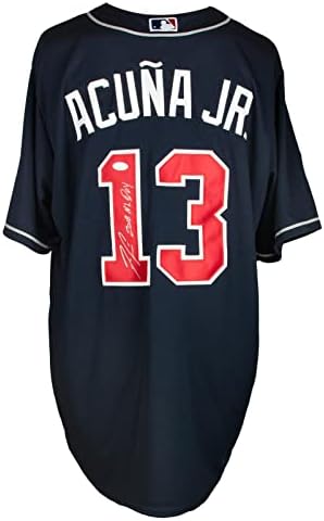 Ronald Acuna Jr. Potpisao Atlanta Braves Blue Nike Jersey NL Roy natpisjsa - Autographd MLB dresovi