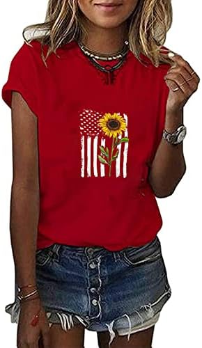 Ženski ljetni vrhovi kratkih rukava 4. srpnja majica američke zastave casual okrugli vrat suncokret tisak Patriotske košulje