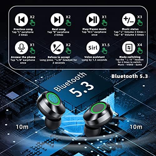 Fadachy bežični uši, Bluetooth 5.3 u ušnim slušalicama ugrađeni mikrofon, hifi stereo zvuk, futrola za punjenje LCD-a, slušalice