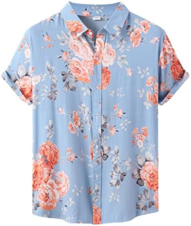 Wybaxz božićne jakne za muške muške casual modne košulje Top Hawaii cvjetni tiskani gornji dio majice kratke rukave skretanje