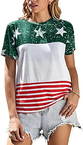 Dan neovisnosti vrhovi za žene 4. srpnja majica s kratkim rukavima Ljetna košulja Slatke zvijezde prugaste bluze