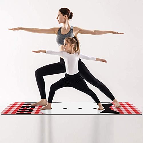 Debela Protuklizna prostirka za vježbanje i fitness u crvenoj boji 1/4 s gingham printom za jogu, pilates i podnu kondiciju