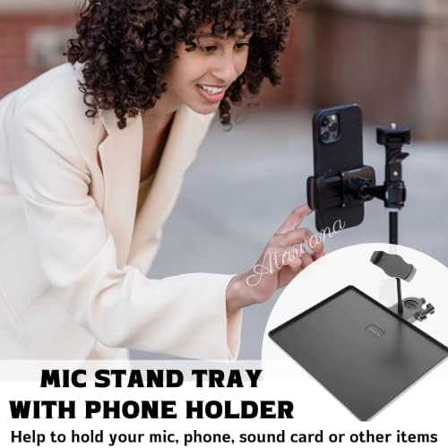 Univerzalni ladica za mikrofon s nosačem telefona, Mic Stand Clamp-on Utility Shelf, držač nosača za glazbeni list, streaming