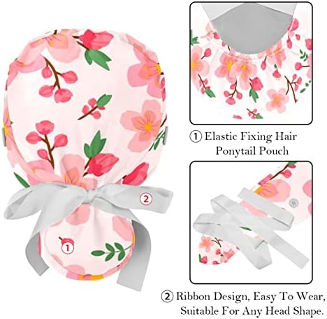 2pcs Radna kapa s gumbom vrpce kravate, romantična ručna nacrtana cvjetanja cvijeta uzorka konjskih torbica za žene za žene