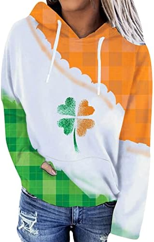 EFOFEI Ženski blok boja plus size Shamrock Hoodie Slatka zabava pulover dugi rukavi St. Patrick's Day Tops Orange 3xl
