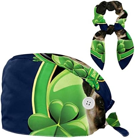 Yoyoamoy Vintage Patricks Dan u zelenim tonovima Ženske radne kape s gumbima i znojem, podesiva kirurška kapa