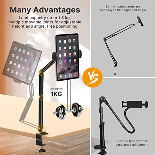 VIJIM držač za iPad tablete za krevet ili stol, black metal podesivi stalak za nosač iPad -a, kompatibilan za iPad Air Pro