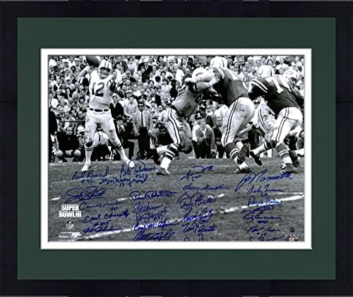 Uokvireni 1969. New York Jets Autografirani 16 x 20 Super Bowl III Joe Namath Bacanje fotografije s 24 potpisa - Autografirane