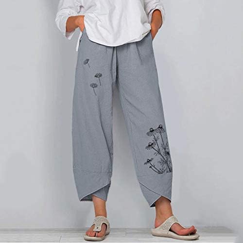 Felwors široke hlače za noge za žene, posteljina obrezana labavi fit pamuk široka nogavi Capris hlače casual udobne hlače