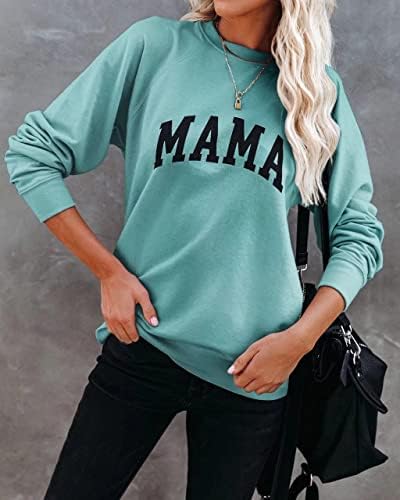 Leedya Žene dugi rukavi Mama Grafičke majice casual Crewneck Twimhert labavi pulover vrhovi