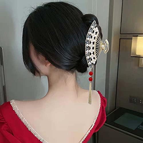 Minlia Kineski stil isječak za kosu za kosu ženskog pribora za kosu leptir biserni isječak za kosu ventilator crveni morski