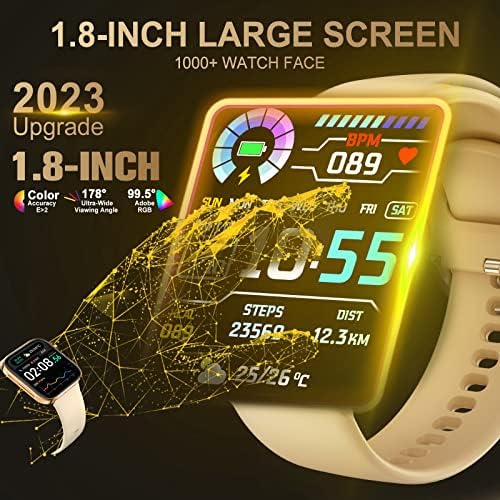 Burxoe Smart Watch za muškarce žene, pametni satovi s velikim ekranom, IP67 vodootporni fitness tracker s monitorom otkucaja