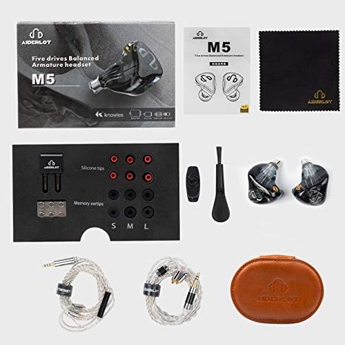 AiderLot M5 slušalice za audiofil u uhu 5BA Vozači HiFi IEM-a s dva odvojiva kabela tri para ugađanja filtera （Black）